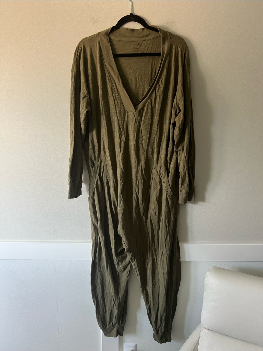 Natural Life Olive Slub Knit Long Sleeve Jumpsuit Romper Pockets Size Small - Picture 2 of 7